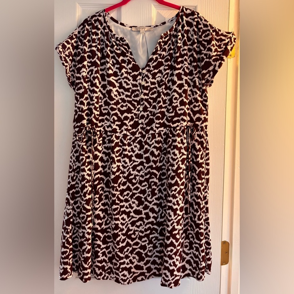 LOFT Chocolate and Ivory Patterned Dress